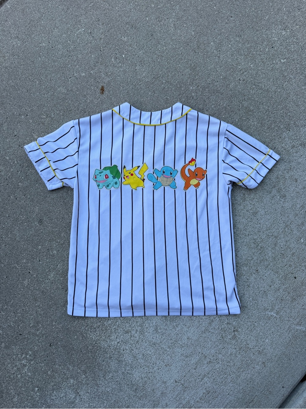 Pokemon White Pinstripe Kids Tee with Yellow Trim and Starter Pokémon